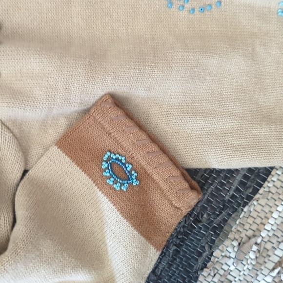 Vtg Storybook knit southwestern cowgirl turquoise beaded tan cardigan NWT Sz 3X - Picture 3 of 15